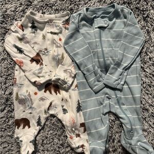 Cozy Baby Set - Bear Print and Blue Stripes
